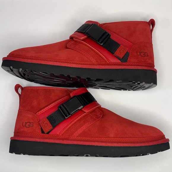 UGG Neumel Snapback Chukka Boots Mens Size 11 Red Black Ankle Sheepskin - Picture 1 of 6